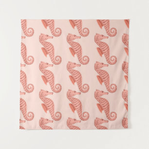 Seahorse doodle ornament: roze achtergrond. wandkleed
