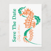Seahorse emerald, koraalbruiloft Save the Date Aankondigingskaart (Voorkant)