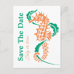 Seahorse emerald, koraalbruiloft Save the Date Aankondigingskaart
