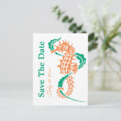 Seahorse emerald, koraalbruiloft Save the Date Aankondigingskaart (Staand voorkant)