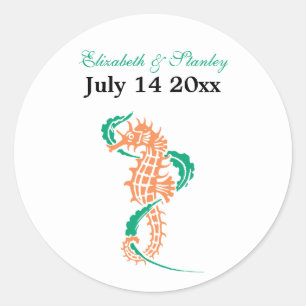 Seahorse emerald, koraalbruiloft Save the Date Ronde Sticker