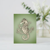Seahorse en Coral on Green Background Briefkaart (Staand voorkant)