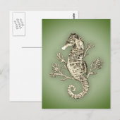 Seahorse en Coral on Green Background Briefkaart (Voorkant / Achterkant)