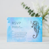 Seahorse en Seashell nautische bruiloft RSVP Kaartje (Staand voorkant)