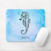 Seahorse en Seashell on Blue Waterverf Custom Muismat (Met muis)