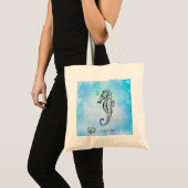 Seahorse en Seashell on Blue Waterverf Custom Tote Bag (Voorkant (product))