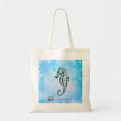 Seahorse en Seashell on Blue Waterverf Custom Tote Bag (Voorkant)