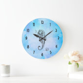 Seahorse en Seashell on Blue Waterverf Grote Klok (Huis)
