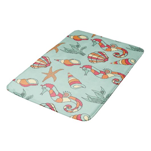 Seahorse en Seashell Pattern Blauwgroen Badmat (Gekanteld)