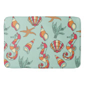Seahorse en Seashell Pattern Blauwgroen Badmat (Voorkant)
