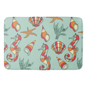 Seahorse en Seashell Pattern Blauwgroen Badmat