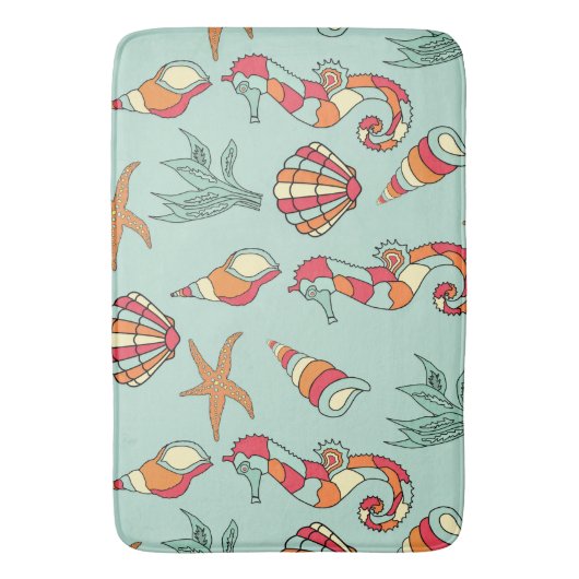 Seahorse en Seashell Pattern Blauwgroen Badmat (Voorkant Verticaal)