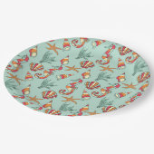 Seahorse en Seashell Pattern Blauwgroen Papieren Bordje (Gekanteld)