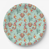 Seahorse en Seashell Pattern Blauwgroen Papieren Bordje (Voorkant)