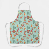 Seahorse en Seashell Pattern Blauwgroen Schort (Voorkant)