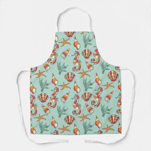 Seahorse en Seashell Pattern Blauwgroen Schort (Voorkant)