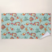 Seahorse en Seashell Pattern Blauwgroen Strandlaken (Voorkant)