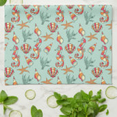 Seahorse en Seashell Pattern Blauwgroen Theedoek (Gevouwen)