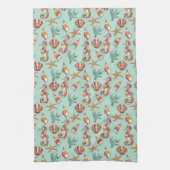 Seahorse en Seashell Pattern Blauwgroen Theedoek (Verticaal)