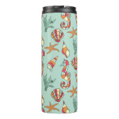 Seahorse en Seashell Pattern Blauwgroen Thermosbeker (Achterkant)