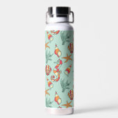 Seahorse en Seashell Pattern Blauwgroen Waterfles (Achterkant)