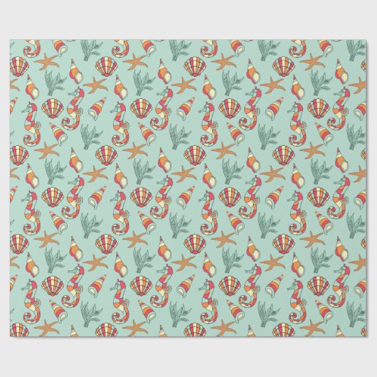 Seahorse en Seashell Pattern Cadeaupapier (Vlak)