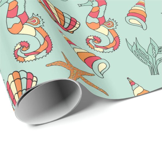 Seahorse en Seashell Pattern Cadeaupapier (Rol Hoek)