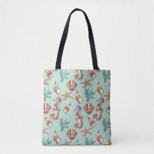 Seahorse en Seashell Pattern Tote Bag