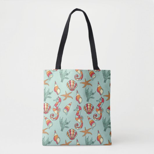Seahorse en Seashell Pattern Tote Bag (Voorkant)