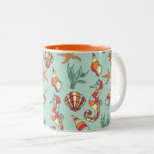 Seahorse en Seashell Pattern Tweekleurige Koffiemok (Voorkant rechts)