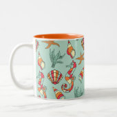 Seahorse en Seashell Pattern Tweekleurige Koffiemok (Links)
