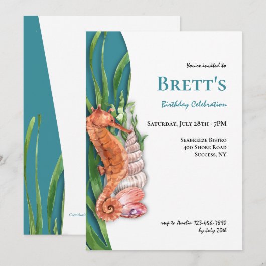 Seahorse en Seashells Kaart (Voorkant / Achterkant)