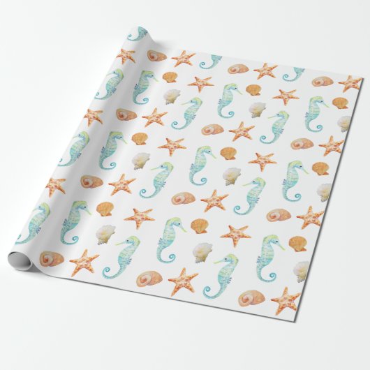 Seahorse en Starfish Cadeaupapier (Uitgerold)