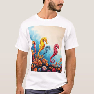 Seahorse familie T-shirt: Ocean Serenity Design T-shirt