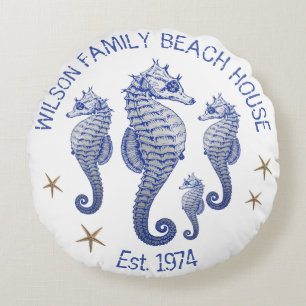 Seahorse Family Name Beach House Pillow Rond Kussen
