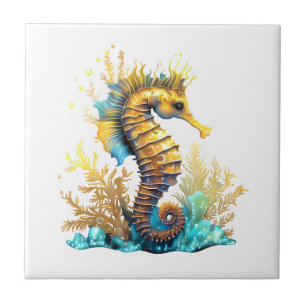 Seahorse fantasy blauw goud onder het zee tegeltje
