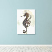 Seahorse fantasy, blue green artwork canvas afdruk (Insitu (Houten vloer))