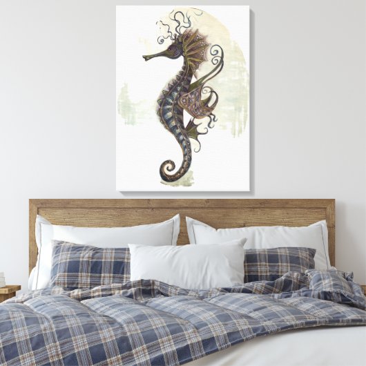 Seahorse fantasy, blue green artwork canvas afdruk (Insitu (Slaapkamer))