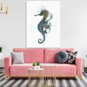 Seahorse fantasy, blue green artwork canvas afdruk (Insitu (Woonkamer))