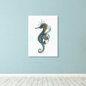 Seahorse fantasy, blue green artwork canvas afdruk (Insitu (Houten vloer))