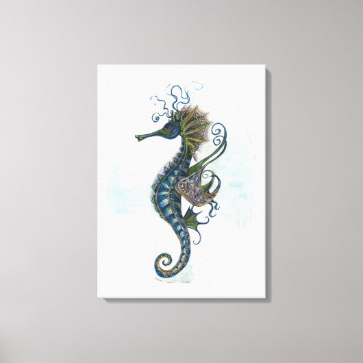 Seahorse fantasy, blue green artwork canvas afdruk (Voorkant)