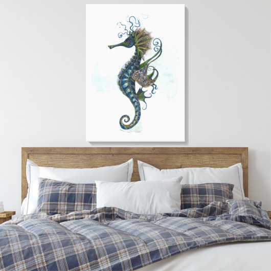 Seahorse fantasy, blue green artwork canvas afdruk (Insitu (Slaapkamer))