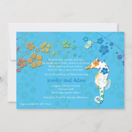 Seahorse Floral repesial Dinner Party Invitation Kaart (Voorkant)