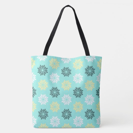 Seahorse Flowers Aqua Canvas tas (Achterkant)