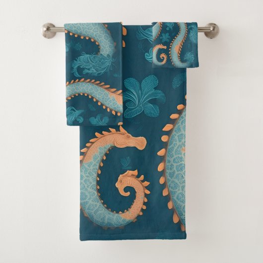 Seahorse geometrische kleurrijke gepersonaliseerde bad handdoek (Insitu)