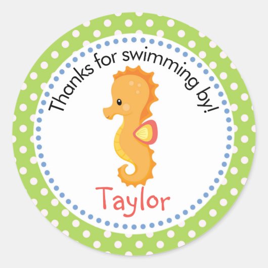 Seahorse gepersonaliseerd dank u Sticker Favor (Voorkant)