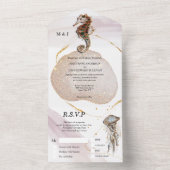 Seahorse glitter abstract kuststrand goudroze all in one uitnodiging (Binnen)