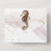 Seahorse glitter abstract kuststrand goudroze all in one uitnodiging (Achterkant)