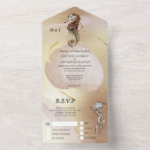 Seahorse glitter kwal roze goudstrand alle i all in one uitnodiging (Binnen)
