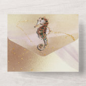 Seahorse glitter kwal roze goudstrand alle i all in one uitnodiging (Achterkant)